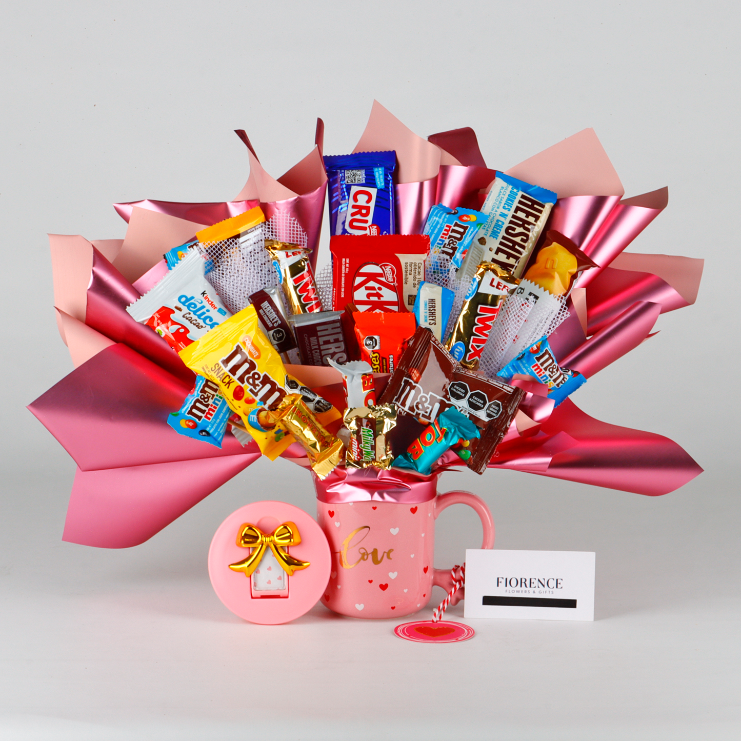 Candy Bouquet en Taza con Tapa "Dulce Amor con Chocolates"