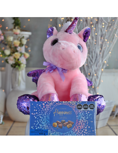 Bright unicorn with chocolates
